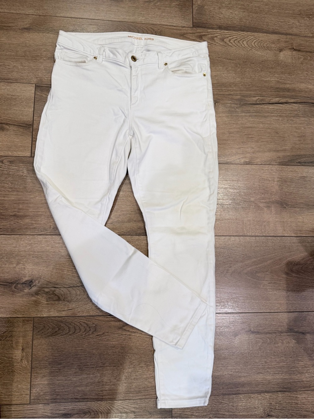 Michael Kors White Jeans with Gold-Tone MK Button